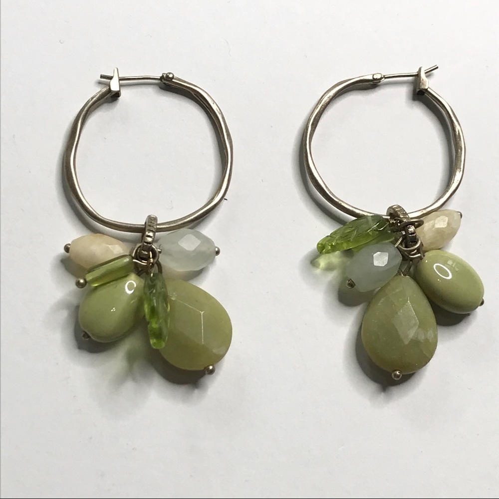 Earrings pierced green stones silver tone